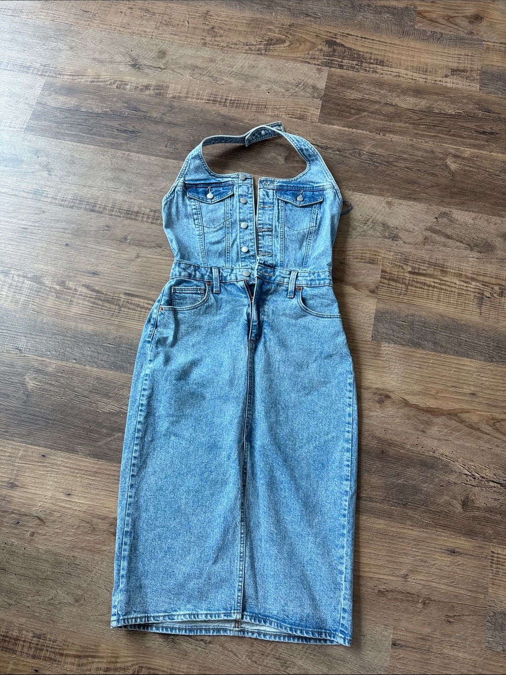 Universal Thread Light Blue Denim Halter Jumpsuit Dress
